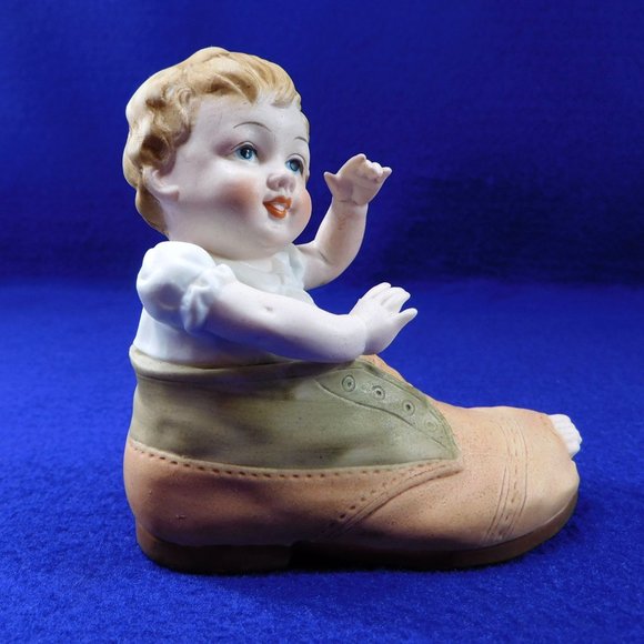 Vintage Lefton China Baby In A Shoe Boot Bisque Piano Baby Figurine Porcelain - Picture 3 of 9